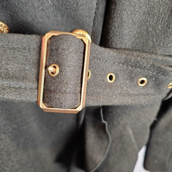 Women's Large Guess Red Wool Blend Long Trench Pea Coat Double-Breasted Military - Picture 12 of 12